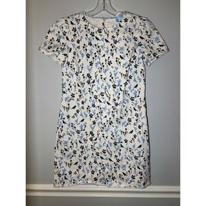 Draper James Shift Dress Womens 4 White Blue Floral Bird Print Short Sleeve Mini